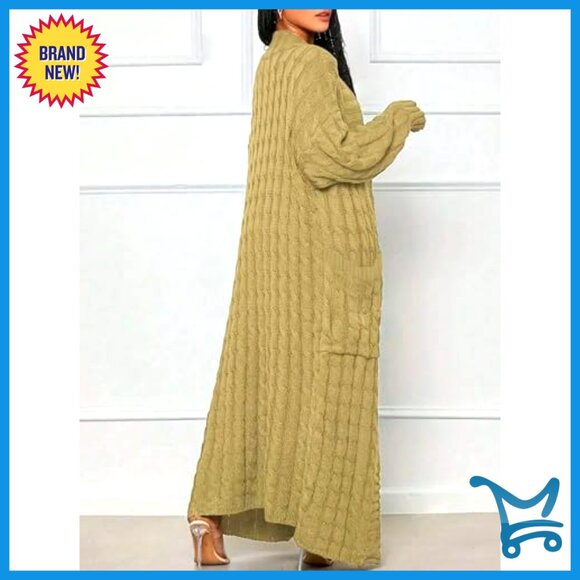 Long Knit Cardigan Sweater Open Front Duster Style Ribbed Pattern - Picture 2 of 7